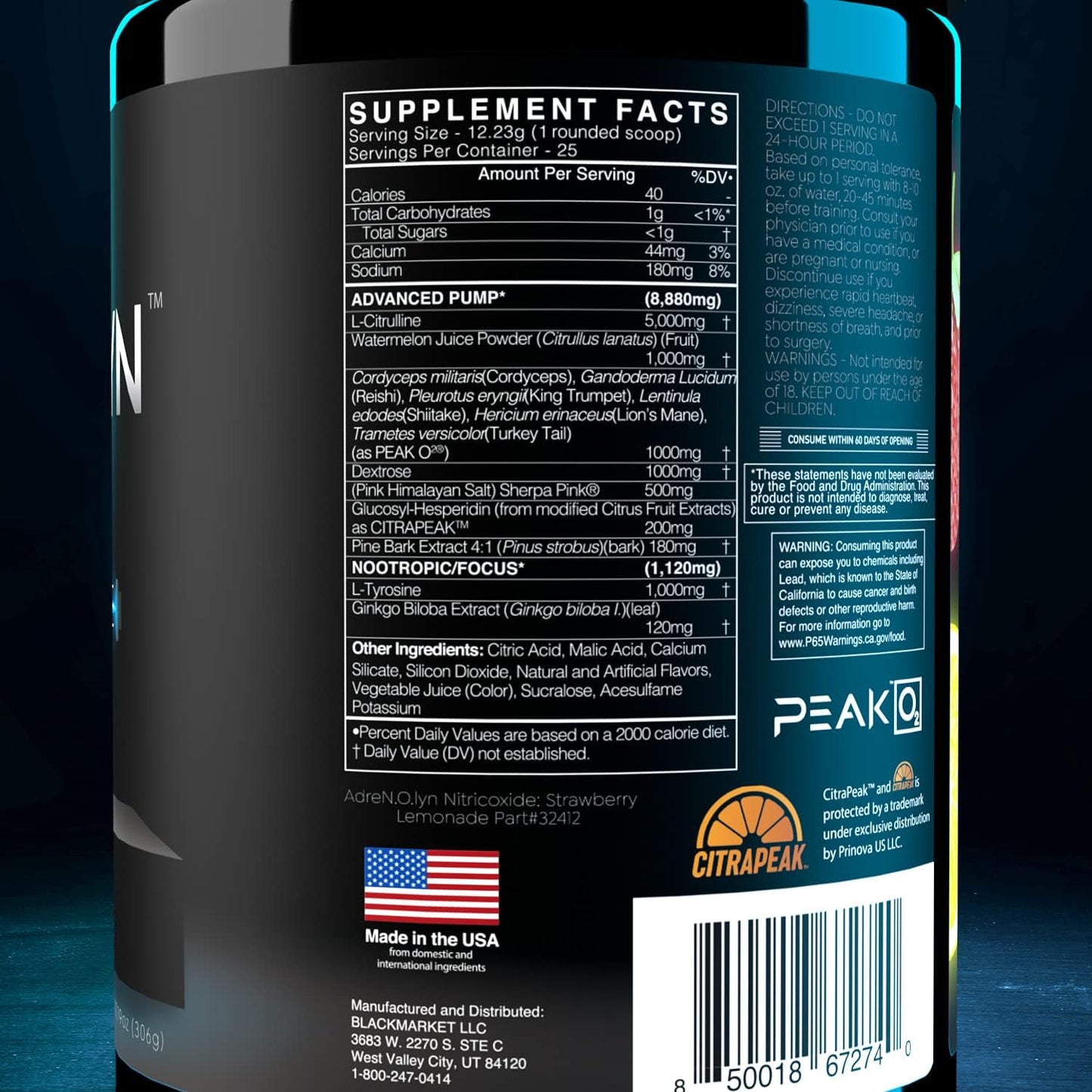 Adrenolyn Stim Free Pre Workout - Caffeine Free Flavored Powdered Drink Mix for Men & Women, Nitric Oxide Booster, Non Stimulant (Strawberry Lemonade, 25 Servings)
