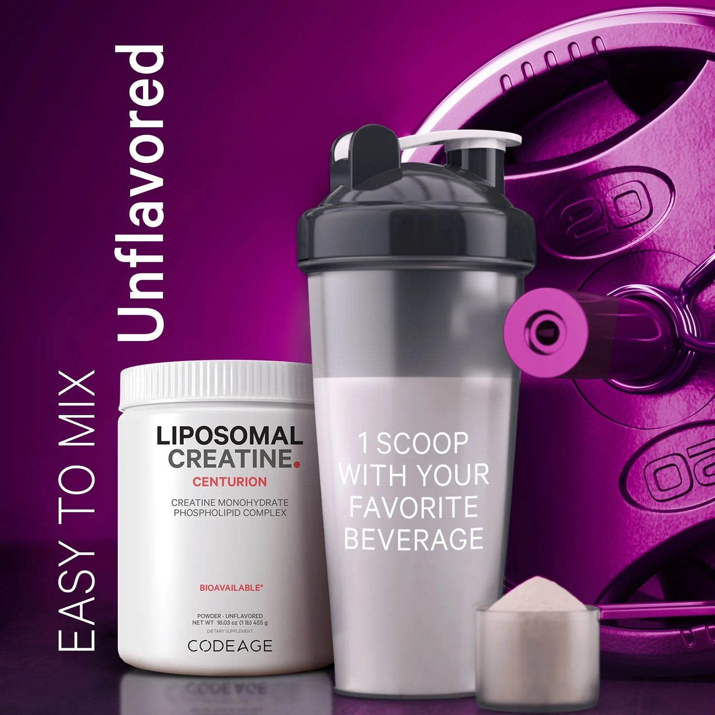Liposomal Creatine Monohydrate Powder Supplement, Unflavored, 3-Month Supply, 90 Servings