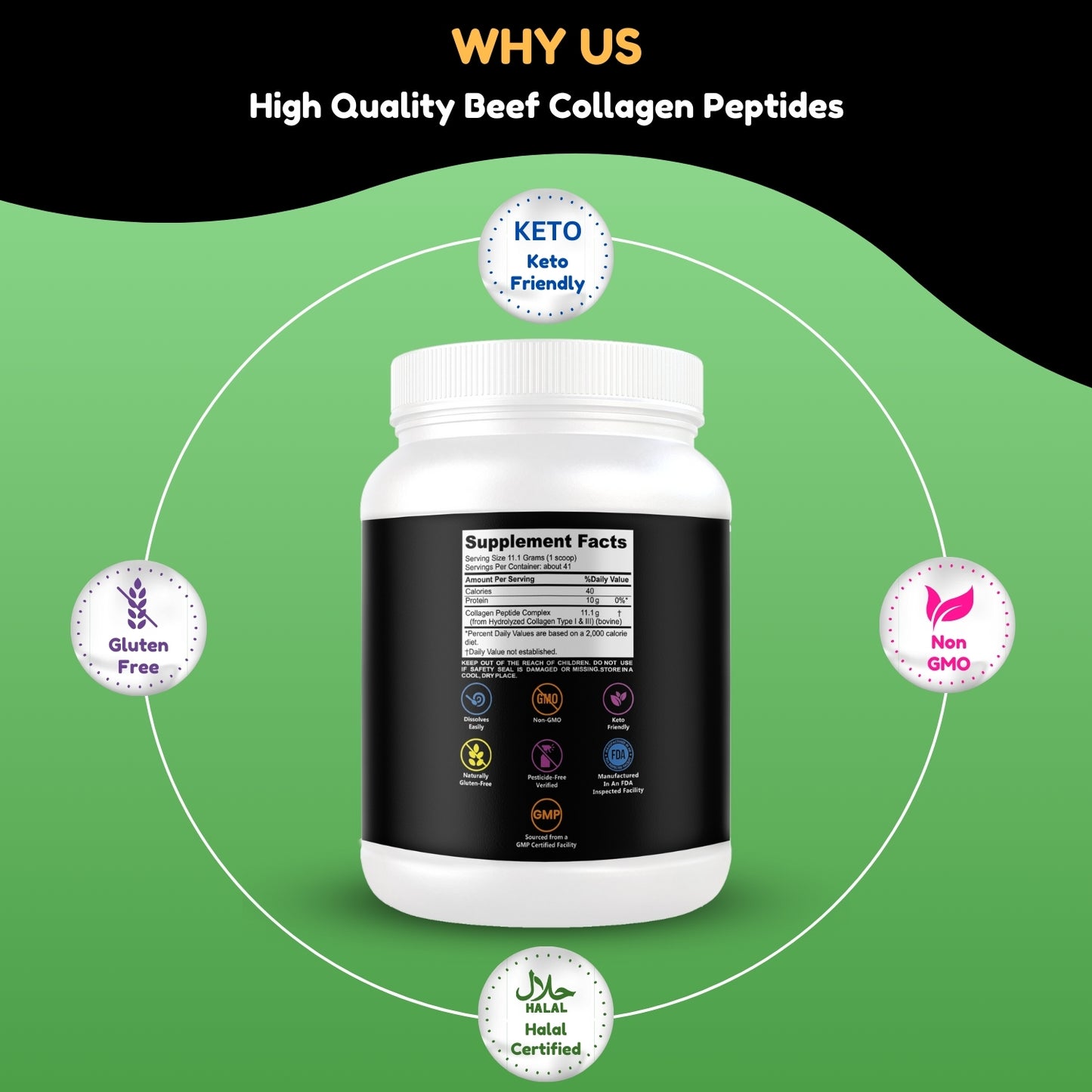 Halal & Grass-Fed Hydrolyzed Collagen Peptides Protein Powder
