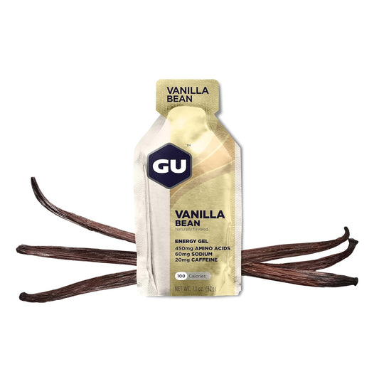 GU Energy Original Sports Nutrition Energy Gel, Vegan, Gluten-Free, Kosher, and Dairy-Free On-The-Go Energy for Any Workout, 24-Count, Vanilla Bean