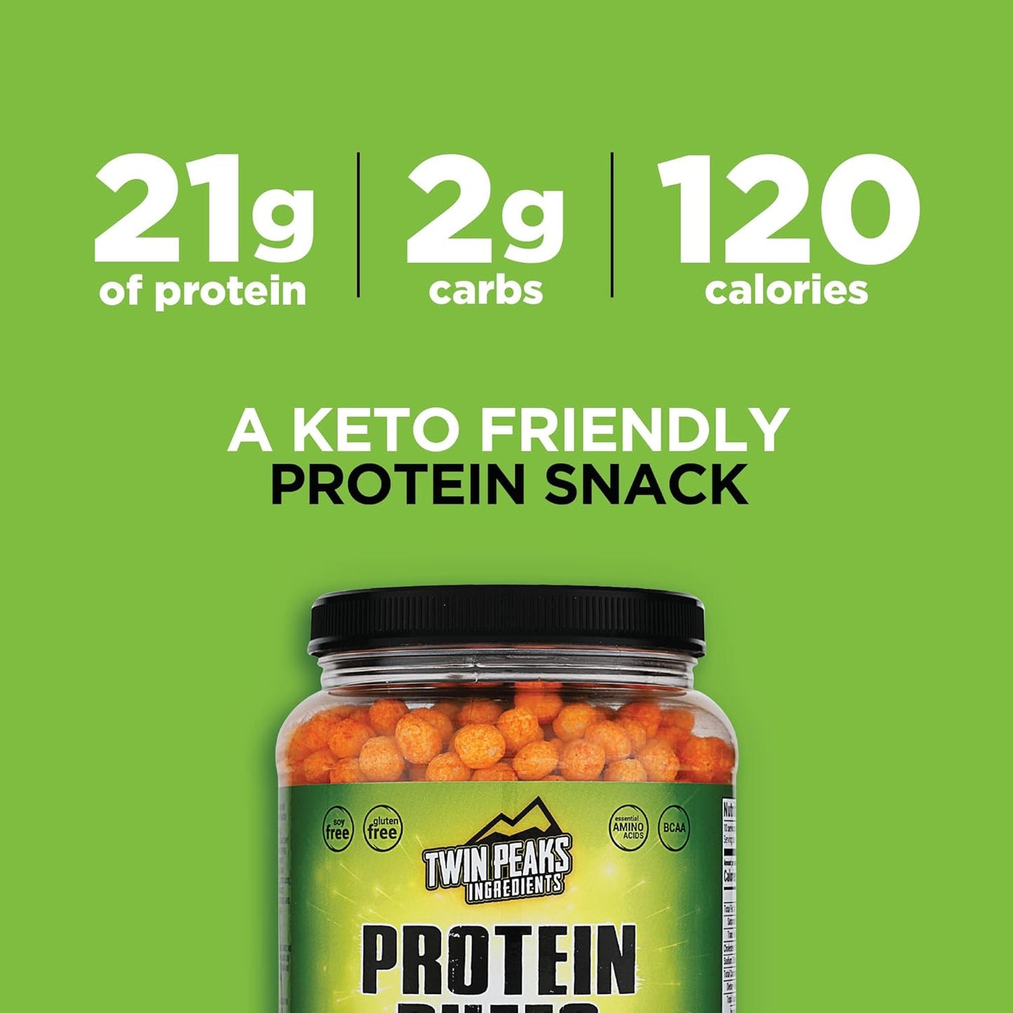 Twin Peaks Low Carb, Keto Friendly Protein Puffs, Jalapeno Cheddar (300G, 21G Protein, 2G Carbs)