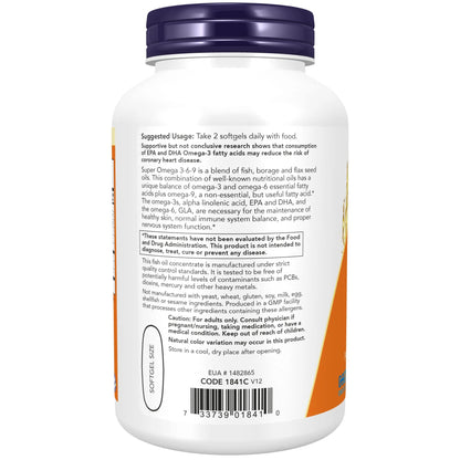 Supplements, Super Omega 3-6-9 1200 Mg with a Blend of Fish, Borage and Flax Seed Oils, 180 Softgels
