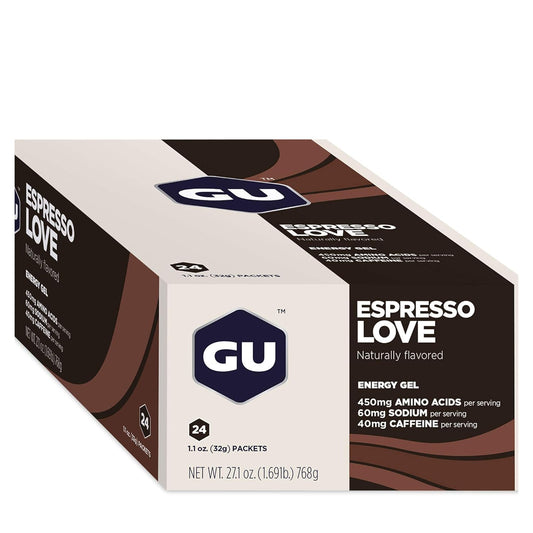 GU Energy Original Sports Nutrition Energy Gel, Vegan, Gluten-Free, Kosher, and Dairy-Free On-The-Go Energy for Any Workout, 24-Count, Espresso Love