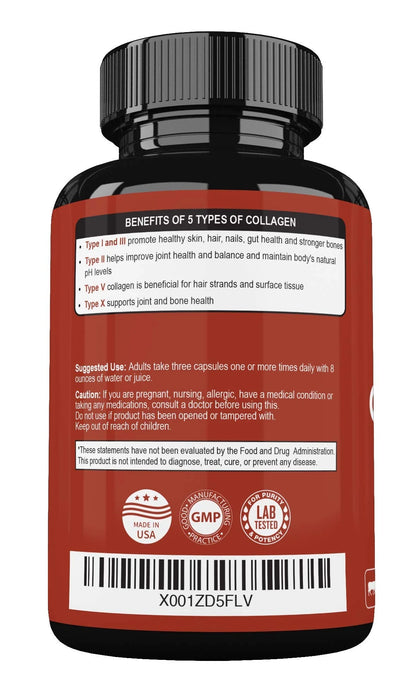Multi Collagen Pills (Type I II III V X)And Bioperine - Hair, Skin, Nails, Joints - Collagen Peptides Protein Supplement for Women Men