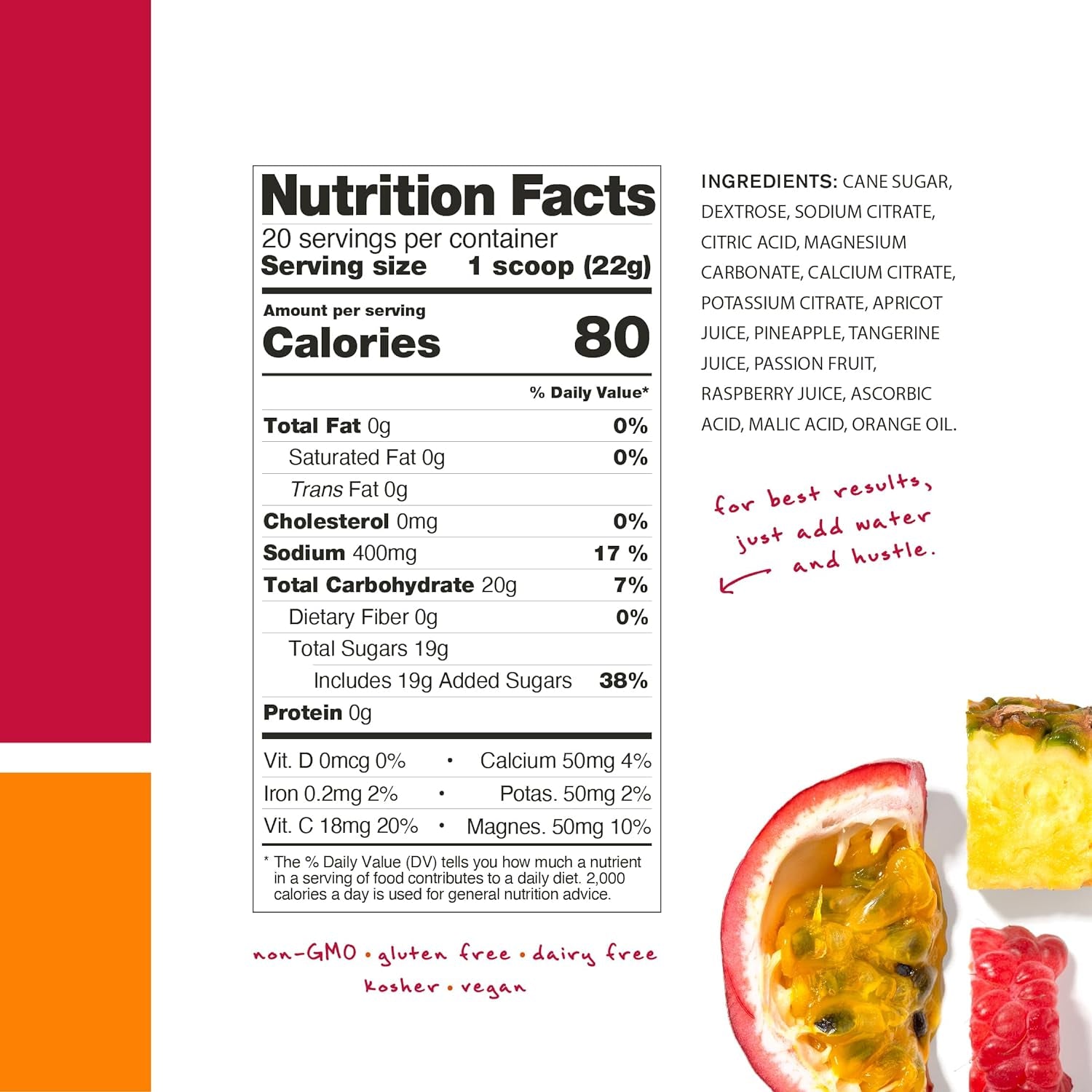 Hydration Powder | Sport Drink Mix | Electrolytes Powder for Exercise, Endurance, and Performance | Fruit Punch | 20 Servings | Non-Gmo, Vegan, Kosher