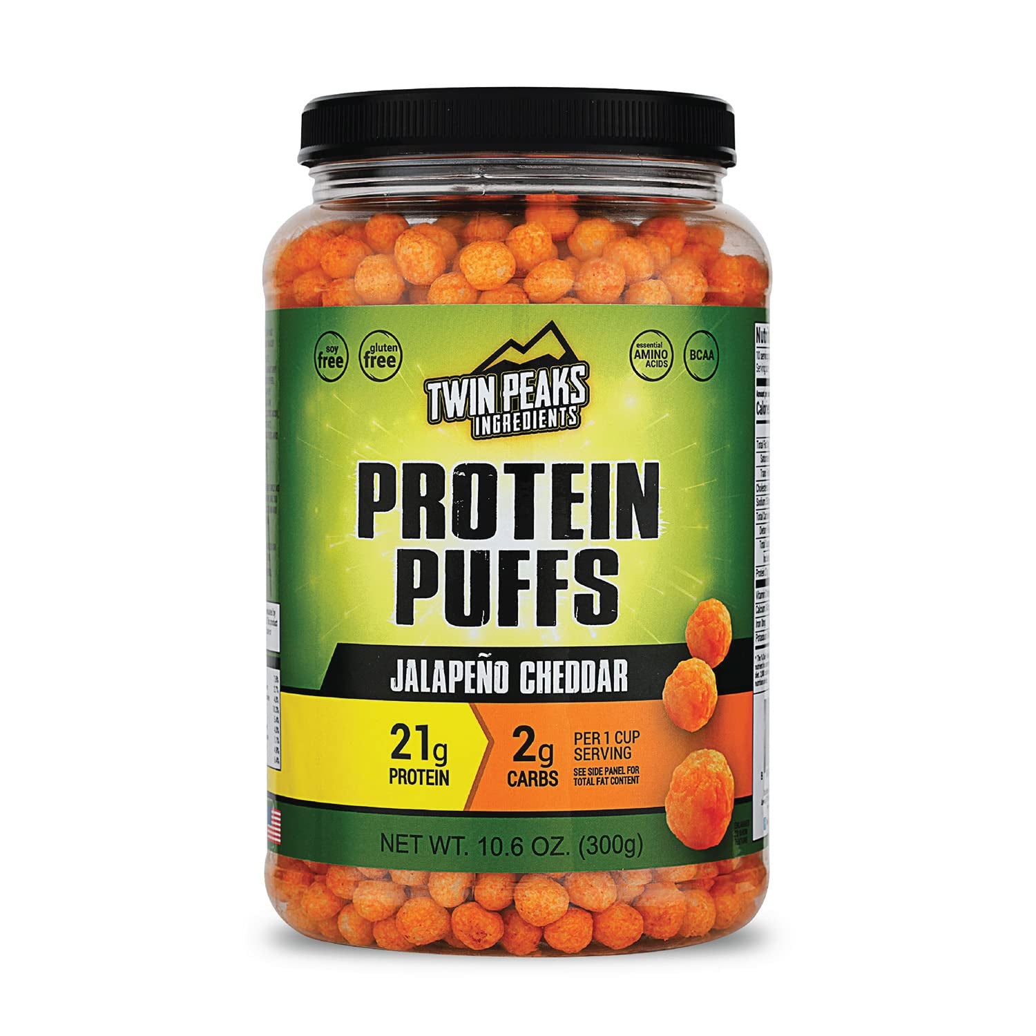 Twin Peaks Low Carb, Keto Friendly Protein Puffs, Jalapeno Cheddar (300G, 21G Protein, 2G Carbs)